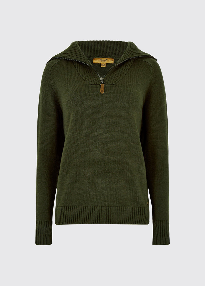 Dubarry Rosmead Zip Neck Jumper,Olive - Lucks of Louth