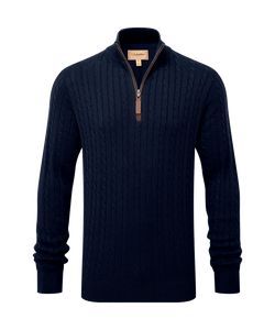 Schoffel Calton Cotton Cashmere Cable Quarter Zip Jumper - Navy - Lucks of Louth