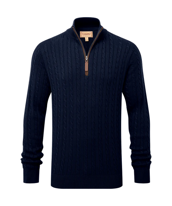 Schoffel Calton Cotton Cashmere Cable Quarter Zip Jumper - Navy - Lucks of Louth