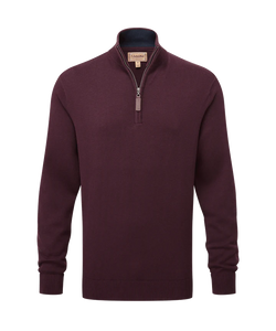 Schoffel Calton Cotton Cashmere 1/4 Zip Jumper,Wine - Lucks of Louth