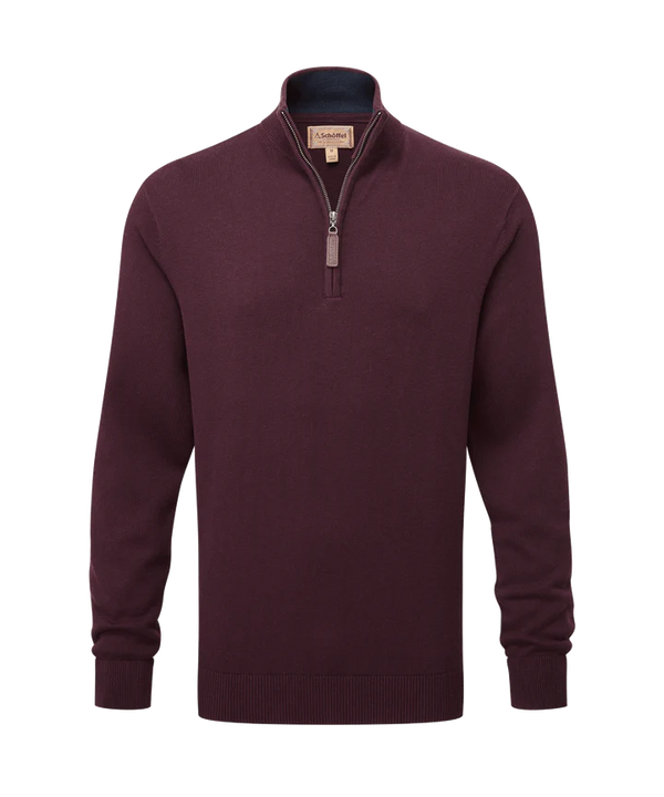 Schoffel Calton Cotton Cashmere 1/4 Zip Jumper,Wine - Lucks of Louth