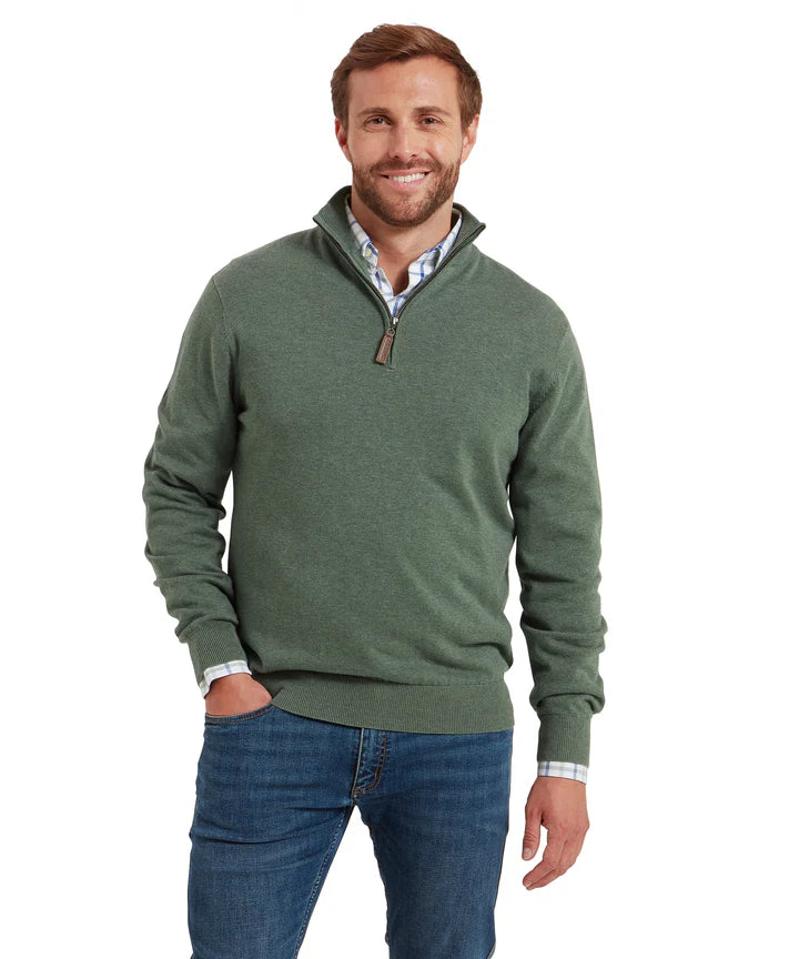 Schoffel Porthmeor Pima Cotton 1/4 Zip - Country Green - Lucks of Louth