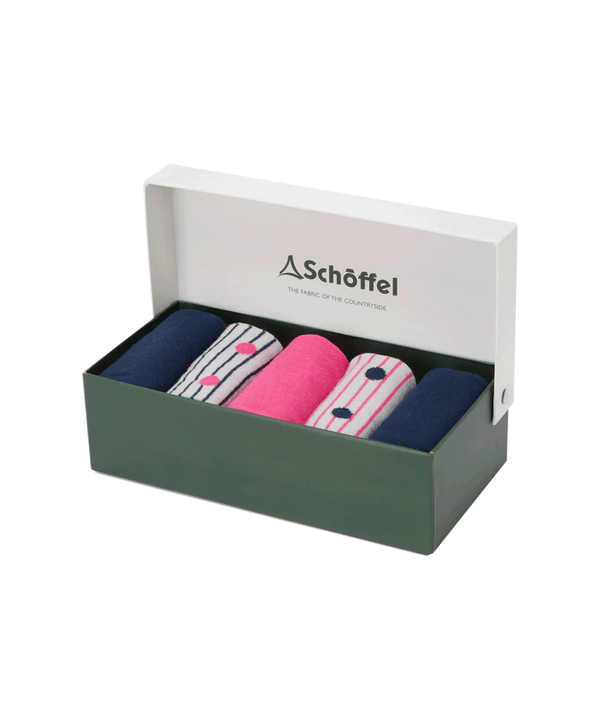 Schoffel Ladies Bamboo Sock (5 pack) - Navy/Pink Mix - Lucks of Louth