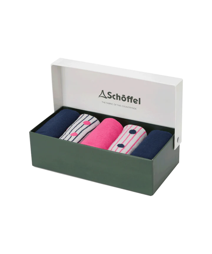 Schoffel Ladies Bamboo Sock (5 pack) - Navy/Pink Mix - Lucks of Louth