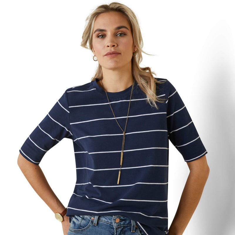 Ariat Windsor T Shirt - Navy Stripe - Lucks of Louth