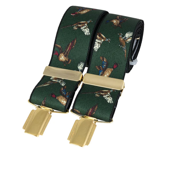 David Aster Braces- Green Flying Game Birds - Lucks of Louth