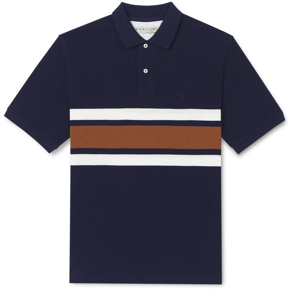 Rm Williams Rod Polo Shirt,Navy,Brown,White Stripe - Lucks of Louth
