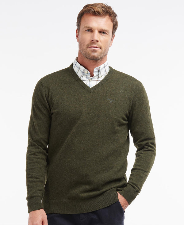 Barbour Essential Lambswool V Neck Sweater - Seaweed - Lucks of Louth
