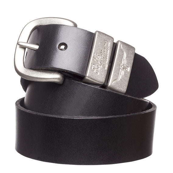 RM Williams Solid Hide Work Belt - Black (Antique Silver) - Lucks of Louth