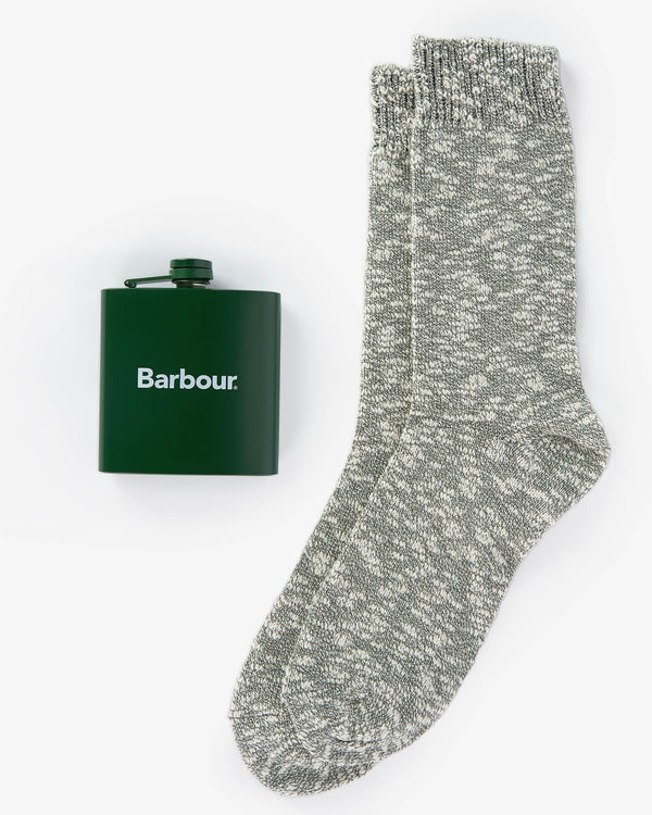 Barbour Hip Flask & Sock Set - Green - Lucks of Louth