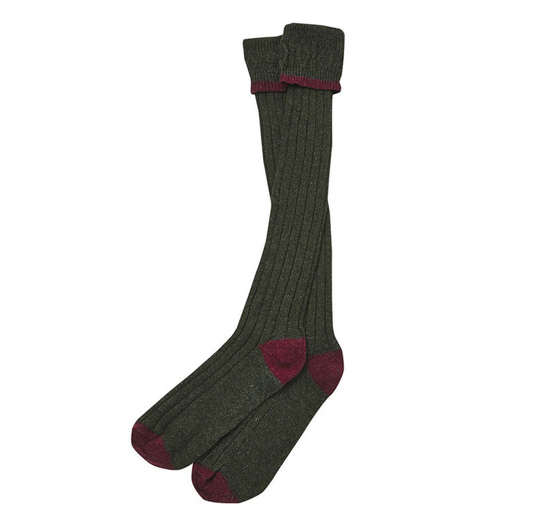 Barbour Contrast Gun Stockings,Olive,Cranberry - Lucks of Louth