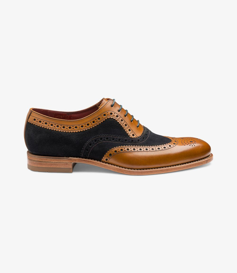 Loake Thompson T Shoes - Tan Calf / Navy Suede - Lucks of Louth