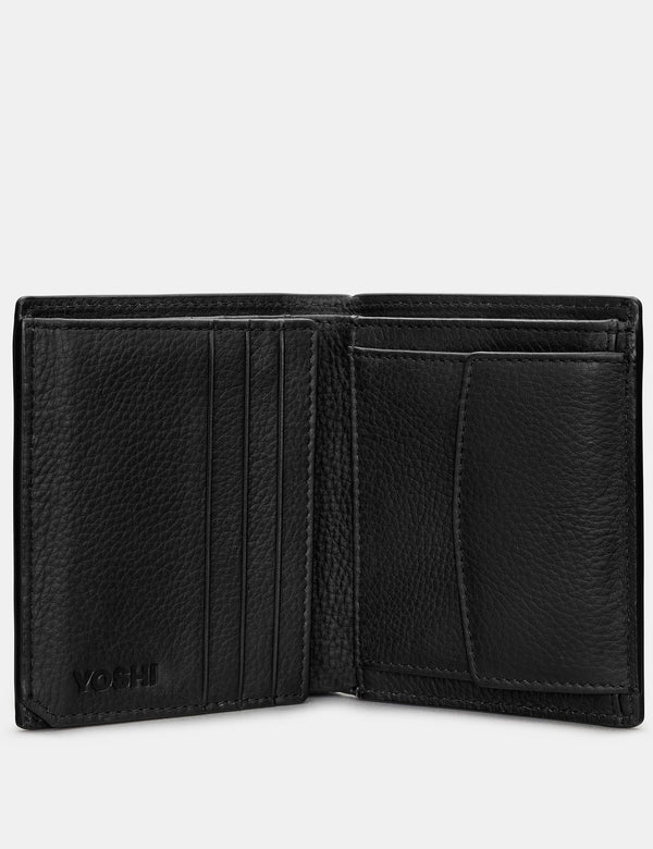 Yoshi Mens Two Fold Leather Coin Pocket Wallet - Black (Y2035 17 1) - Lucks of Louth