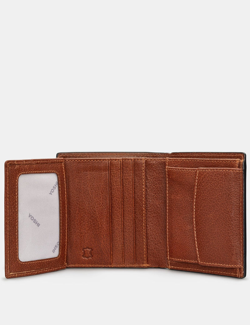 Yoshi Mens Two Fold Leather Coin Pocket Wallet - Brown (Y2035 17 8) - Lucks of Louth