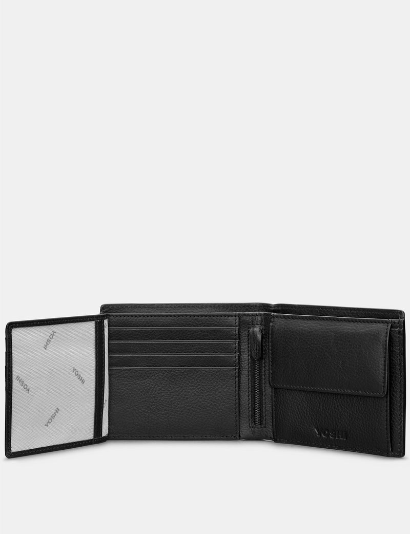 Yoshi Mens Extra Capacity Leather Wallet With Coin Pocket- Black (Y2479 17 1) - Lucks of Louth