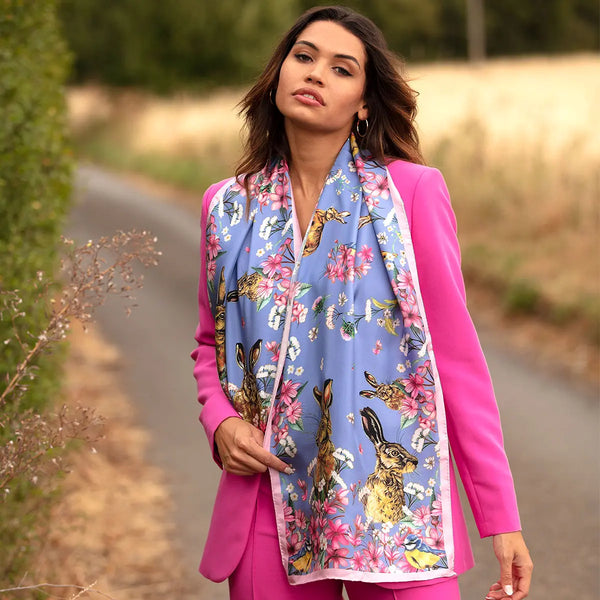 Clare Haggas Oopsie Daisy Classic Silk Scarf - Perriwinkle Blue - Lucks of Louth