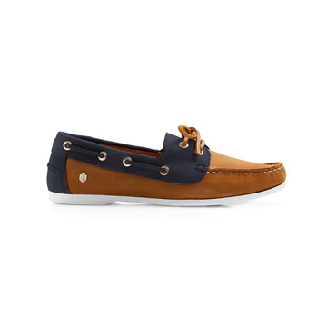 Fairfax & Favor Salcombe Deck Shoes Tan - Navy Nubuck - Lucks of Louth